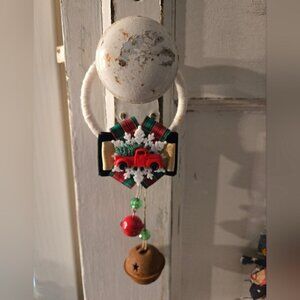 Little Red Truck Christmas Doorknob Door Knob Hanger Snowflake Bells Glitter